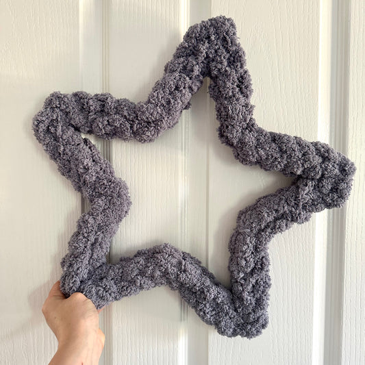 CLEARANCE - Large Lavender Grey Chenille Star Wreath - WatersHaus
