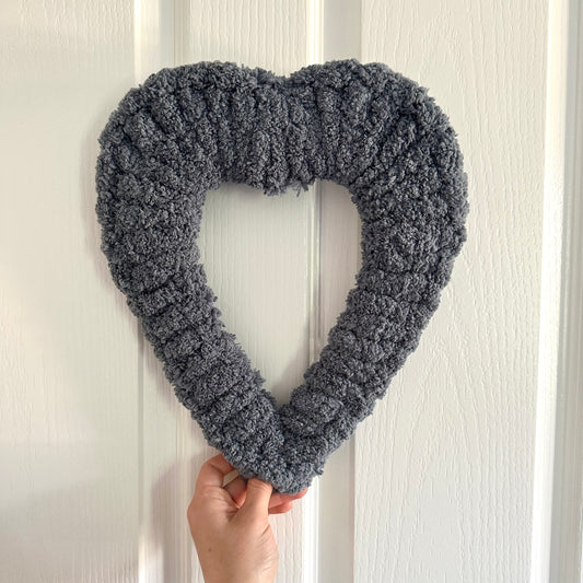 CLEARANCE - Mid Grey Chenille Heart Wreath - WatersHaus