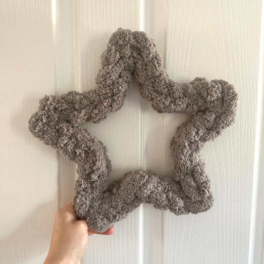 CLEARANCE - Small Light Grey Chenille Star Wreath - WatersHaus